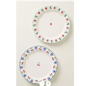 Anthropologie Tilly Dessert Plates Cherry Strawberry Floral Set 2 Terrain